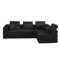 Modern Minimalist L-Shape Modular Sectional Sofa, Black Corduroy Couch with Bed Conversion, Space-Efficient Design for Bedroom or Living Room