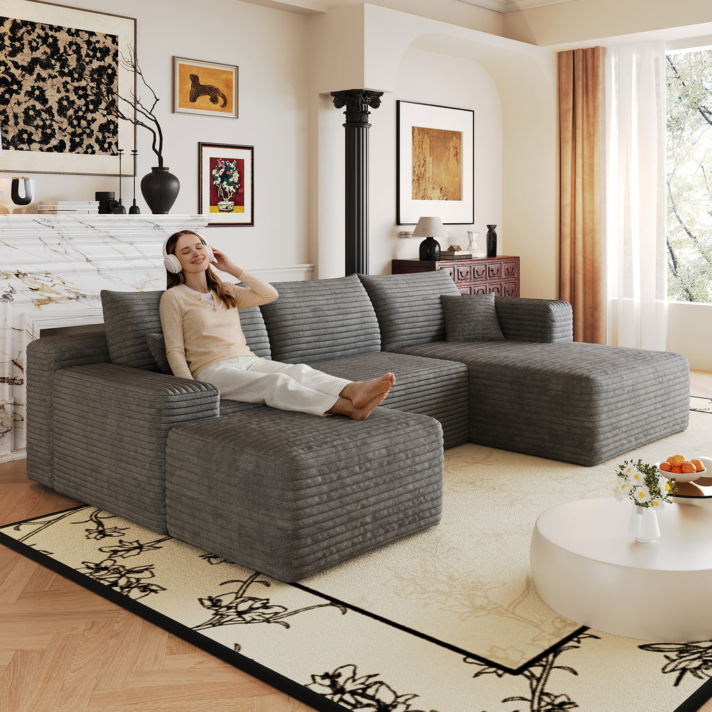 103' Cloud Sectional Sofa,Modern Minimalist Upholstered Couches, Comfort L Shaped Sofa for Living Room,Deep Seat Corner Couch,No Assembly Required,Dark Grey (Plush Corduroy Fabric)