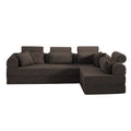 Modern Minimalist L-Shape Modular Sectional Sofa in Brown Corduroy Fabric, Compressed Design with Queen Bed Conversion, Space-Efficient for Bedroom or Living Room