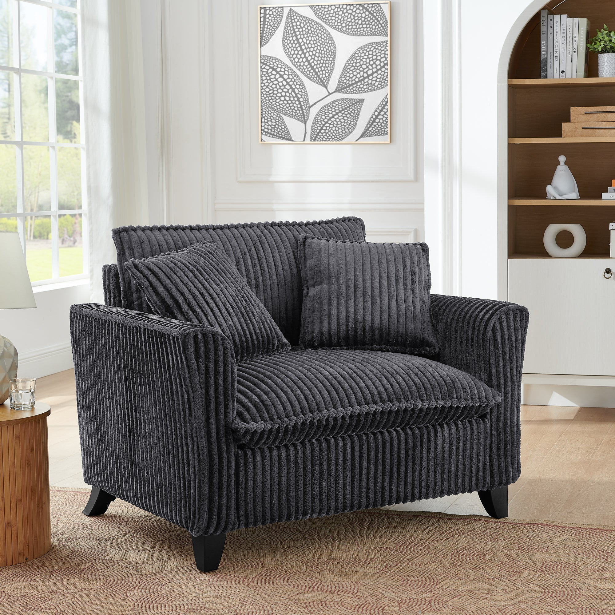 Lazy sofa chair, comfortable single-person sofa chair, with a backrest and soft seat cushion, having armrests on both sides, suitable for living room and bedroom - Grey