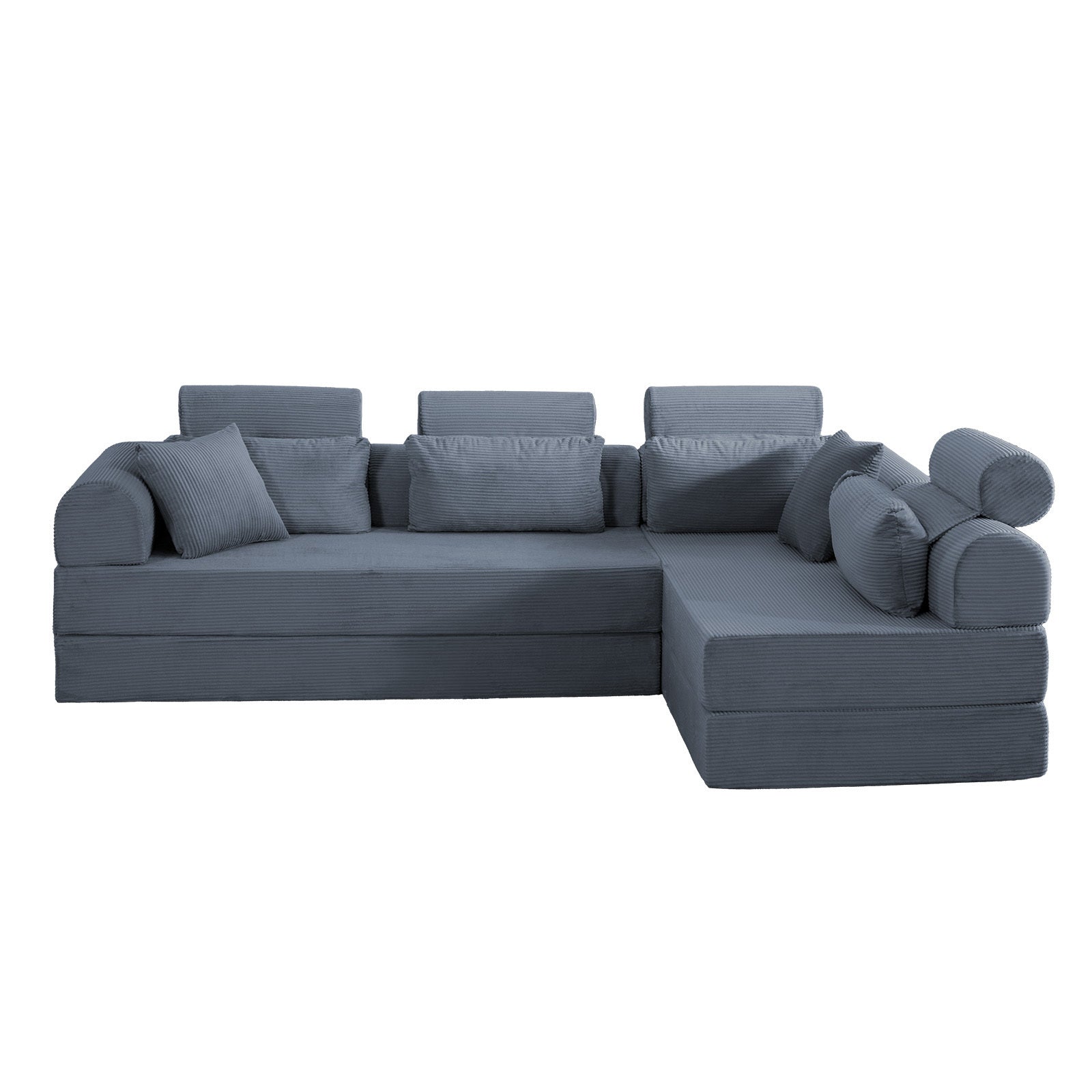 Modern Minimalist L-Shape Modular Sectional Sofa, Dark Gray Corduroy Couch with Queen Bed Conversion, Space-Efficient Design for Bedroom or Living Room