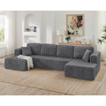 U shape Modular Sectional Sofa, Compressed Sectional Sofa Modern Minimalist Style Corduroy Couch, Sleeper Sofa for Living Room, Bedroom, Comfy Compressed Sofa Couch Space-Efficient Design-grey